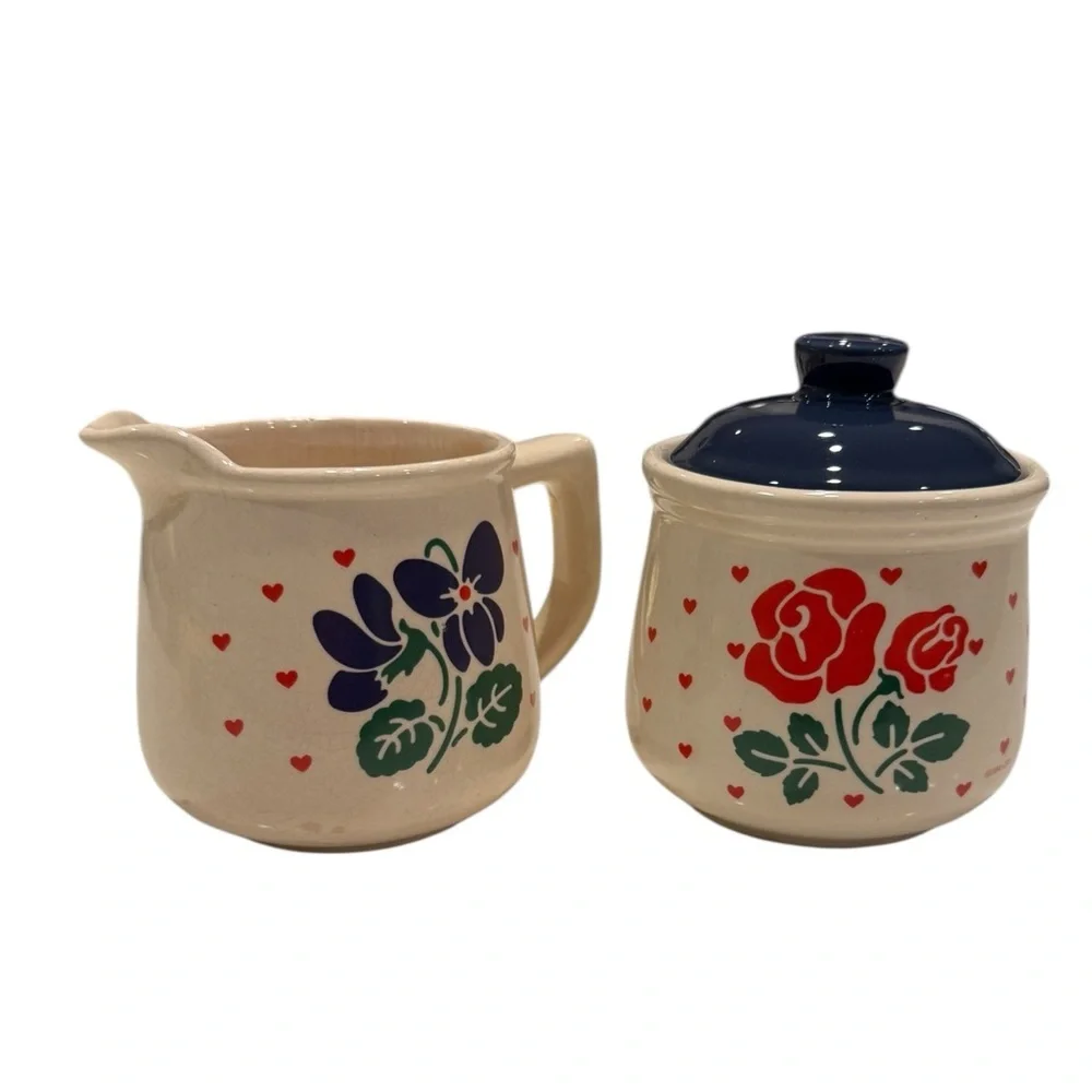 New Avenues “Violets are Blue”  Ceramic Creamer and Sugar Set Cottage Core 80’s